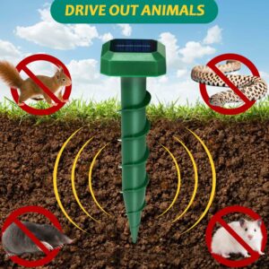 2024 2 Pack Solar-Energy Mouse Repellent with Screw-Shape Stakes Outdoor, Ultrasonic Mole Repellent for Lawn, Yard, Farmland, Keep Voles, Chipmunks, Squirrels, Snakes, Armadillos, Groundhogs Away