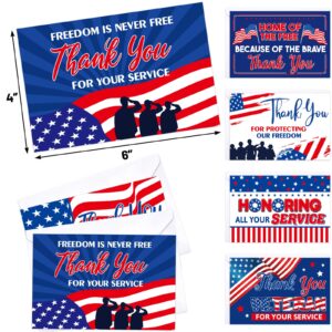 Fancy Land Veterans Day Thank You Cards Thank You for Your Service Military Appreciation Greeting Card with Envelope Stickers for Patriotic Memorial Independence Day 24 Pcs