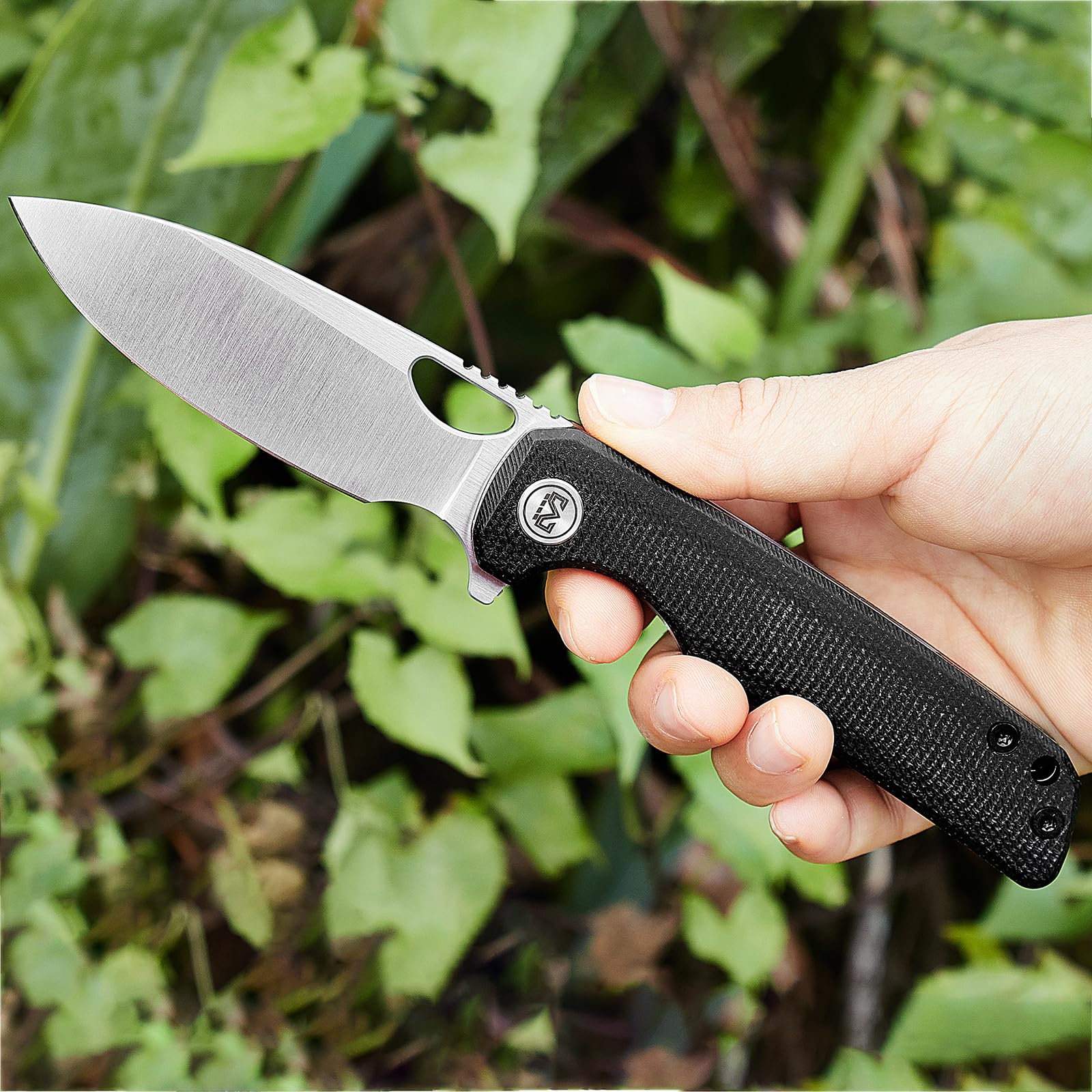 Miguron Knives M Galaty Flipper Folding Knife,3.25" 14C28N Satin Blade Black Micarta Handle, Outdoor Camping Hiking Pocket Knife MGR-818MWBK