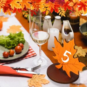 GlikCeil 20 Pcs Fall Wedding Wooden Table Numbers 1-20 Rustic Table Numbers for Wedding Reception Seating Sign Autumn Thanksgiving Wedding Wooden Table Numbers Decor Centerpieces (Maple)