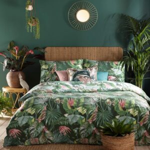 tropical jungle twin duvet cover parrot twin size bedding set with zipper closure, comforter cover 68"x90" with 4 corner ties and 2 pillow cover 20"x26" - soft non iron for all seasons