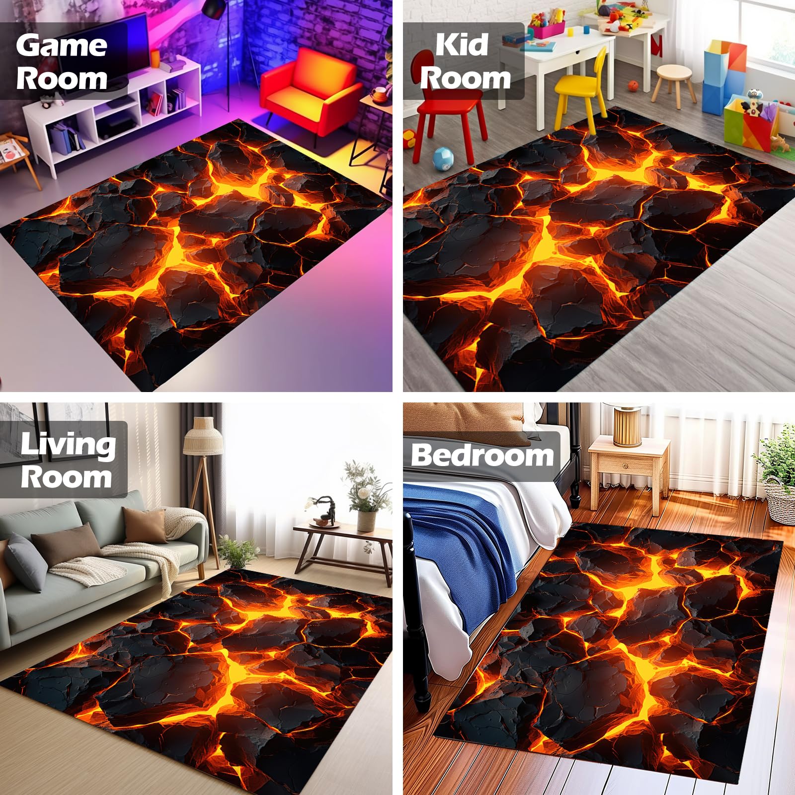 Osimiccp Optical Illusion Rug for Bedroom,5'x7' Non-Slip 3D Lava Rug for Living Room Game Room Area Rug Home Decor