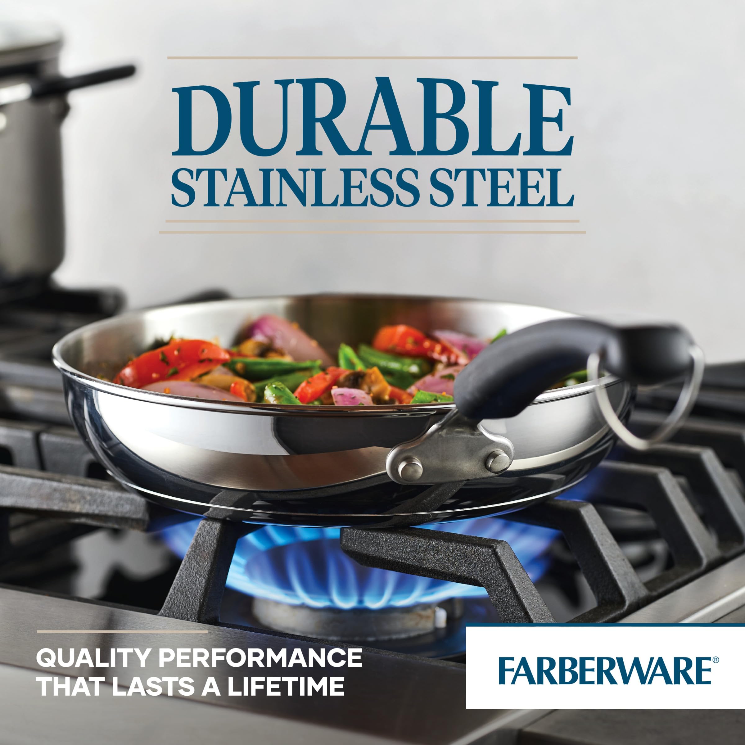 Farberware Brilliance Stainless Steel Frying Pan/Skillet,10 Inch, Dishwasher Safe and Induction Ready, Compatible with All Cooktops,Stainless Steel