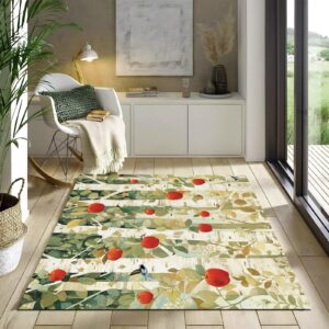 Area Rugs Colorful Rectangle Carpet, Cartoon Art Apple Stripes Printed Carpets, 4 x 6 ft Washable Rugs, with Nonslip Backing Carpet, for Indoor Bedroom Living Room Home Office