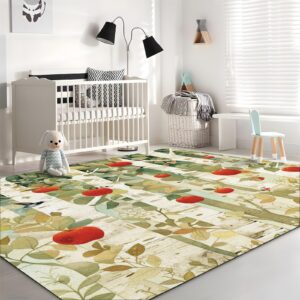 Area Rugs Colorful Rectangle Carpet, Cartoon Art Apple Stripes Printed Carpets, 4 x 6 ft Washable Rugs, with Nonslip Backing Carpet, for Indoor Bedroom Living Room Home Office