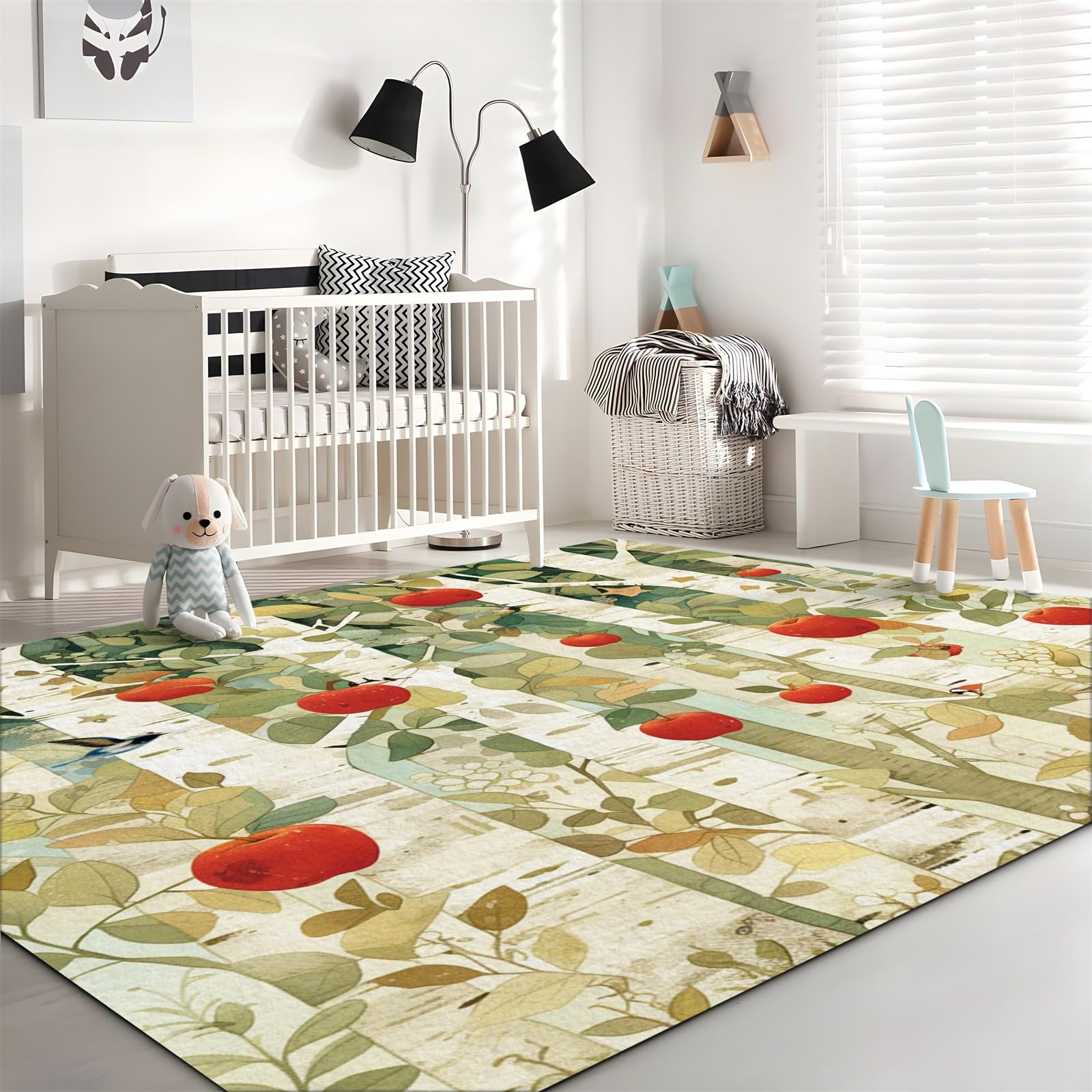 Area Rugs Colorful Rectangle Carpet, Cartoon Art Apple Stripes Printed Carpets, 4 x 6 ft Washable Rugs, with Nonslip Backing Carpet, for Indoor Bedroom Living Room Home Office