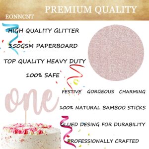 EONNCNT One Cake Topper - Rose Gold Glitter 1st Birthday Cake Decorating Supplies for Boys or Girls, First Birthday Cake Topper for Baby Shower 1st Birthday Party Supplies Photo Booth Props