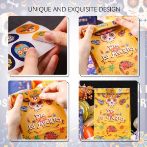 STARRKY 27PCS Halloween Party Favor Bags, Day of the Dead Treat Bags with Stickers Paper Candy Bags 3 Designs Goodie Bags for Party Supplies