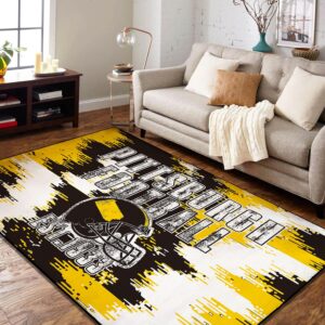 pittsburgh living room rug for bedroom machine washable football sports area rugs carpet non-slip backing for boys and man cave decor 5x7