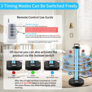 38W UV Sanitizer Light, Portable Ozone Ultraviolet Light with 3-Gear Timer and Remote Control, 110V Home Disinfection Device, 99.99% UVC Cleaning Ozone Lamp for Home, Office, Hotel, School