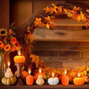 Conelist 8 Pcs Fall Pumpkin Shaped Candles Thanksgiving Scented Candles Pumpkin Tealight Candles Home Decor Handmade Soy Wax White Orange Candles for Home Table Bedroom Bathroom Decorations Party