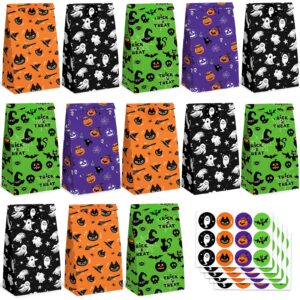 starrky 54pcs halloween treat bags, candy treat bags with stickers paper gift bags goodie bags for kids party favors