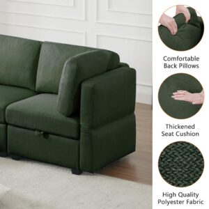 mikibama Convertible Modular Sectional Loveseat Sofa, 62" Modern Upholstered Fabric Couch with Storage Seats, Adjustable Arms and Backs, 2 Seater Sofa for Living Room Bedroom Apartment, Green