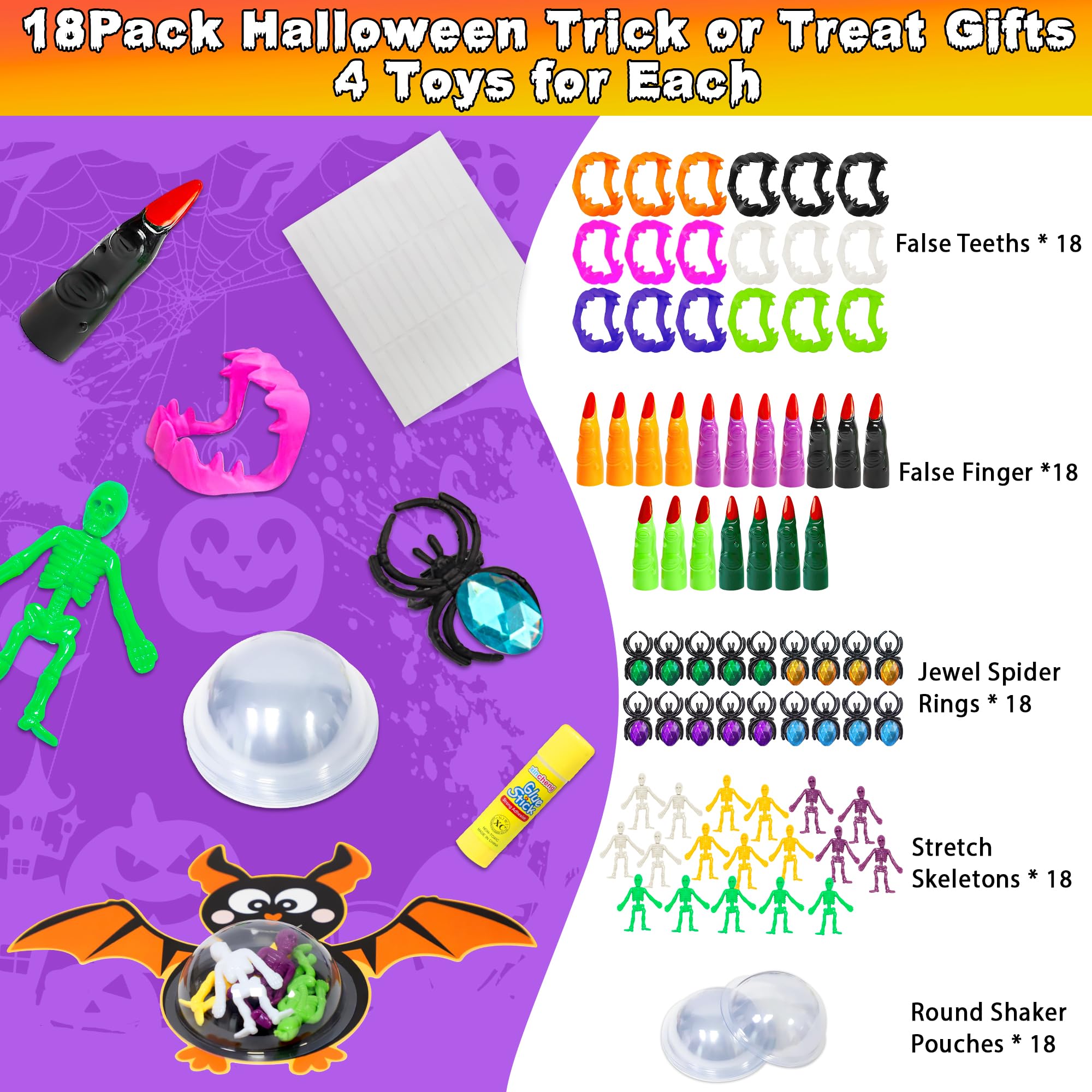 108Pcs Halloween Party Favors for Kids,18 Pack Halloween Candy Holder Cards with Bubble Domes Shaker,Halloween Treats Goodie Bag Fillers Basket Stuffers Trick or Treat Classroom Prizes Crafts Gift