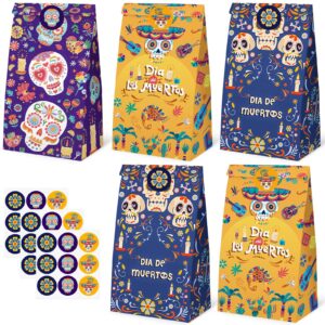 starrky 27pcs halloween party favor bags, day of the dead treat bags with stickers paper candy bags 3 designs goodie bags for party supplies