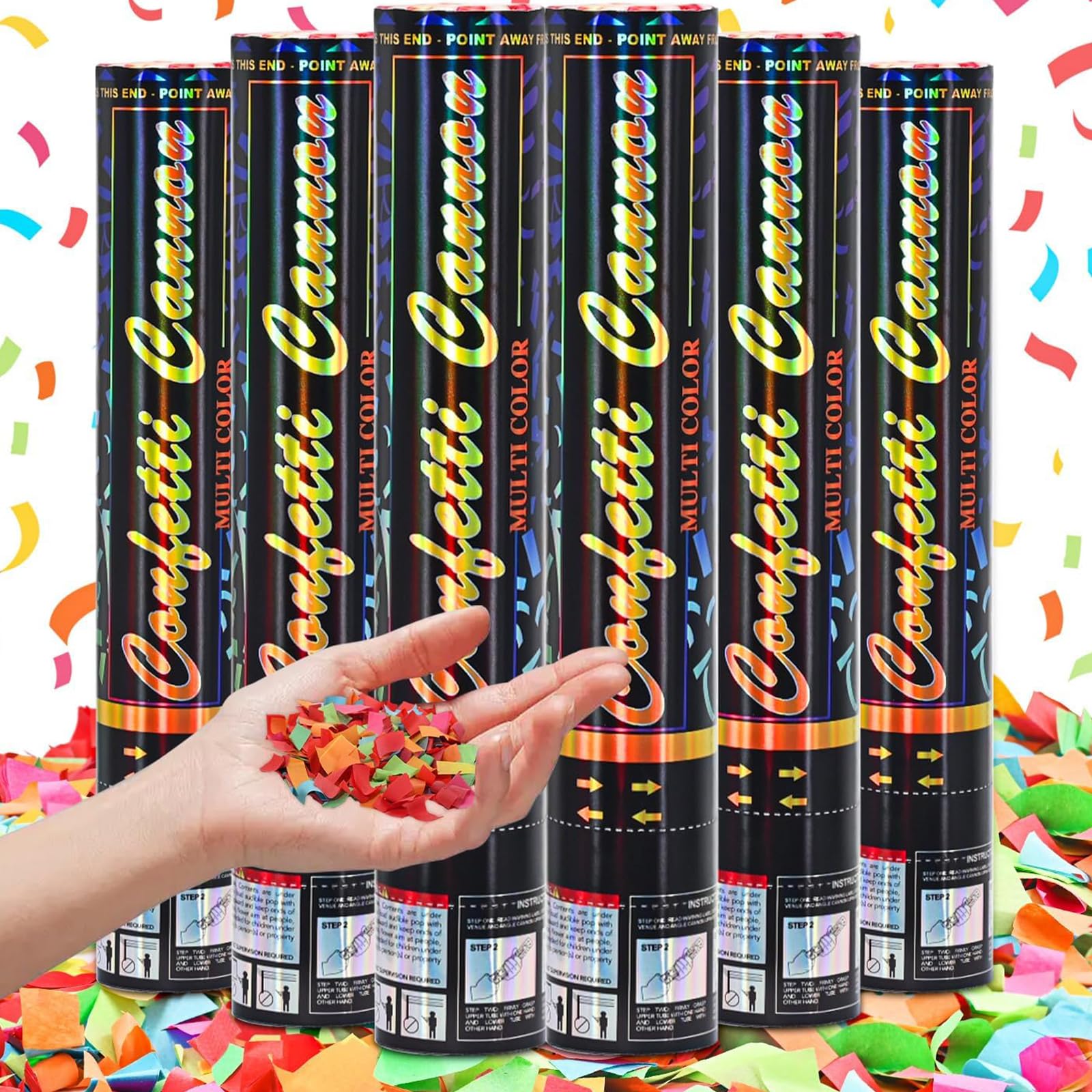 Confetti Cannon 12Inch Confetti Poppers 6Pack Biodegradable for Party Celebrations Party Poppers Confetti Shooter Biodegradable Confetti Cannon Bulk for Birthday Graduation Wedding Christmas NewYear