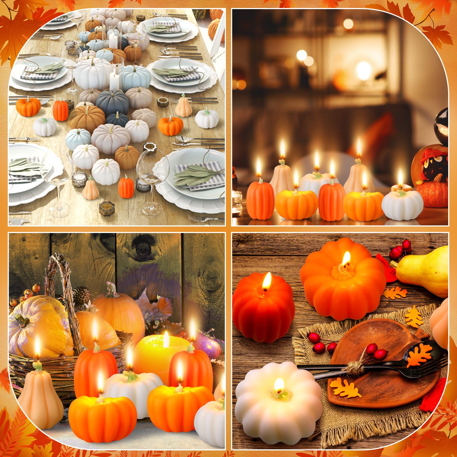 Conelist 8 Pcs Fall Pumpkin Shaped Candles Thanksgiving Scented Candles Pumpkin Tealight Candles Home Decor Handmade Soy Wax White Orange Candles for Home Table Bedroom Bathroom Decorations Party