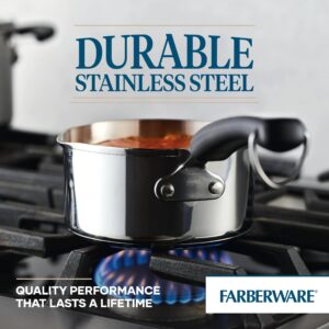 Farberware Brilliance Stainless Steel Saucepan/Saucepot with Side Spouts for Easy Pouring, 1 Quart, Dishwasher Safe and Induction Ready, Compatible with All Cooktops, Stainless Steel