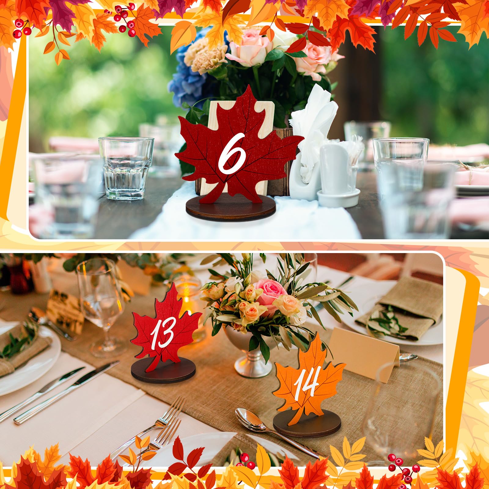 GlikCeil 20 Pcs Fall Wedding Wooden Table Numbers 1-20 Rustic Table Numbers for Wedding Reception Seating Sign Autumn Thanksgiving Wedding Wooden Table Numbers Decor Centerpieces (Maple)