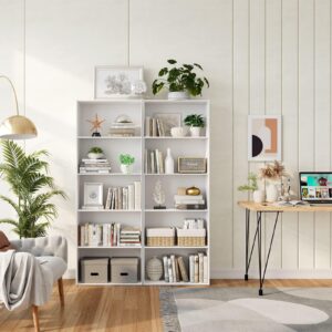 DORTALA Bookcase 5-Shelf Multi-Functional Modern Wood Storage Display Open Bookshelf for Home Office, White