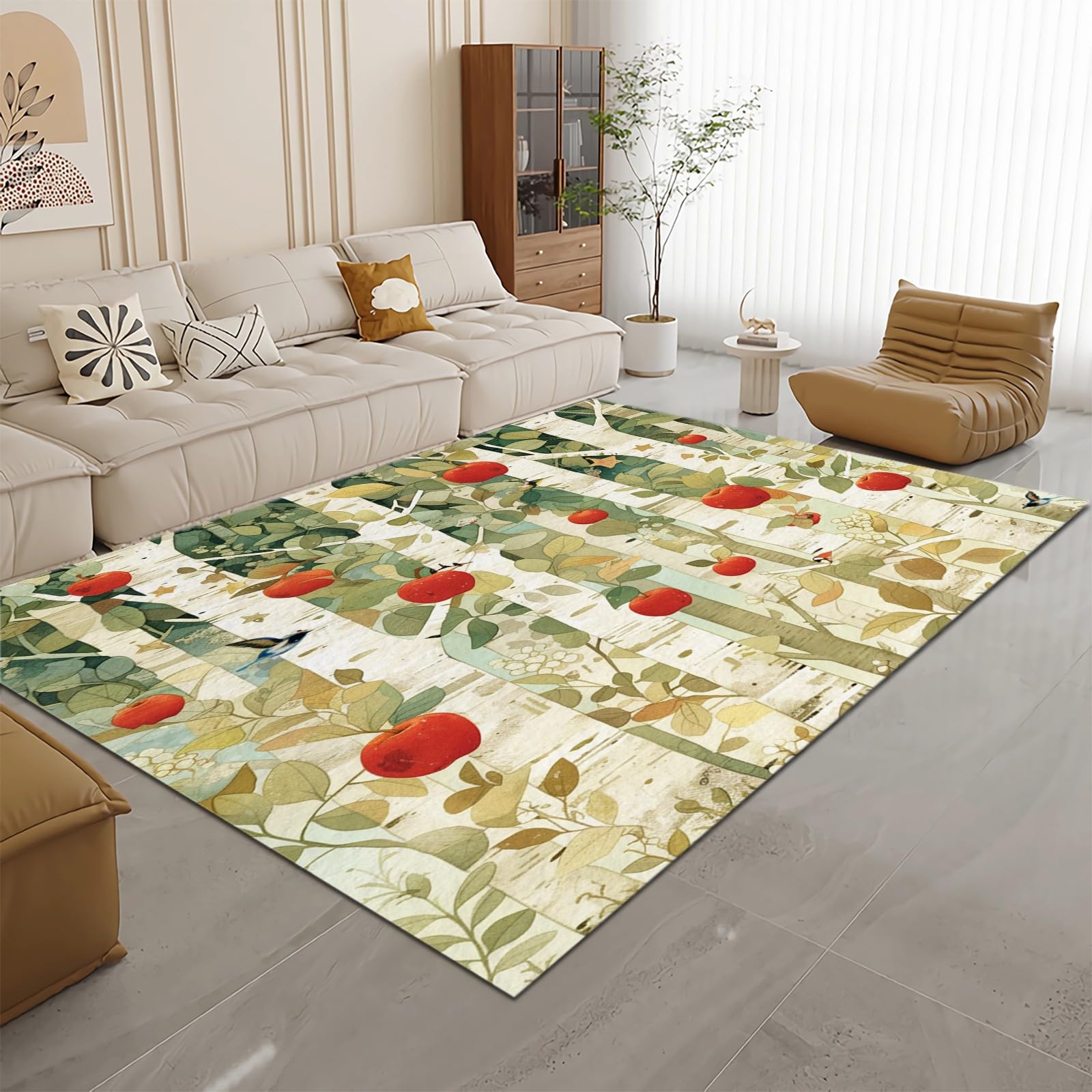 Area Rugs Colorful Rectangle Carpet, Cartoon Art Apple Stripes Printed Carpets, 4 x 6 ft Washable Rugs, with Nonslip Backing Carpet, for Indoor Bedroom Living Room Home Office