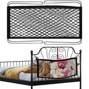 stuffed animal net, bedside stuffed animal storage net, storage net with tether for stuffed animal toys, elastic bedside stuffed animals net or hammock with tether, expand to 35 inch 90cm (black)