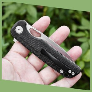 Miguron Knives M Galaty Flipper Folding Knife,3.25" 14C28N Satin Blade Black Micarta Handle, Outdoor Camping Hiking Pocket Knife MGR-818MWBK