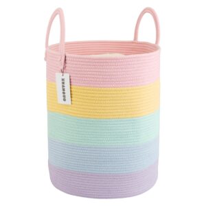 xuanguo rope laundry basket hamper for kids girl woven storage basket for living room bedroom boho tall baskets for blanket toys pillow towels baby nursery hamper bin rainbow