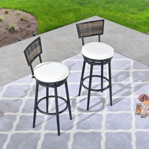 LOKATSE HOME 2 PCS Outdoor Swivel Barstools, Patio Bar Chairs with Wicker Back and Cushions for Backyard Deck Lawn Garden