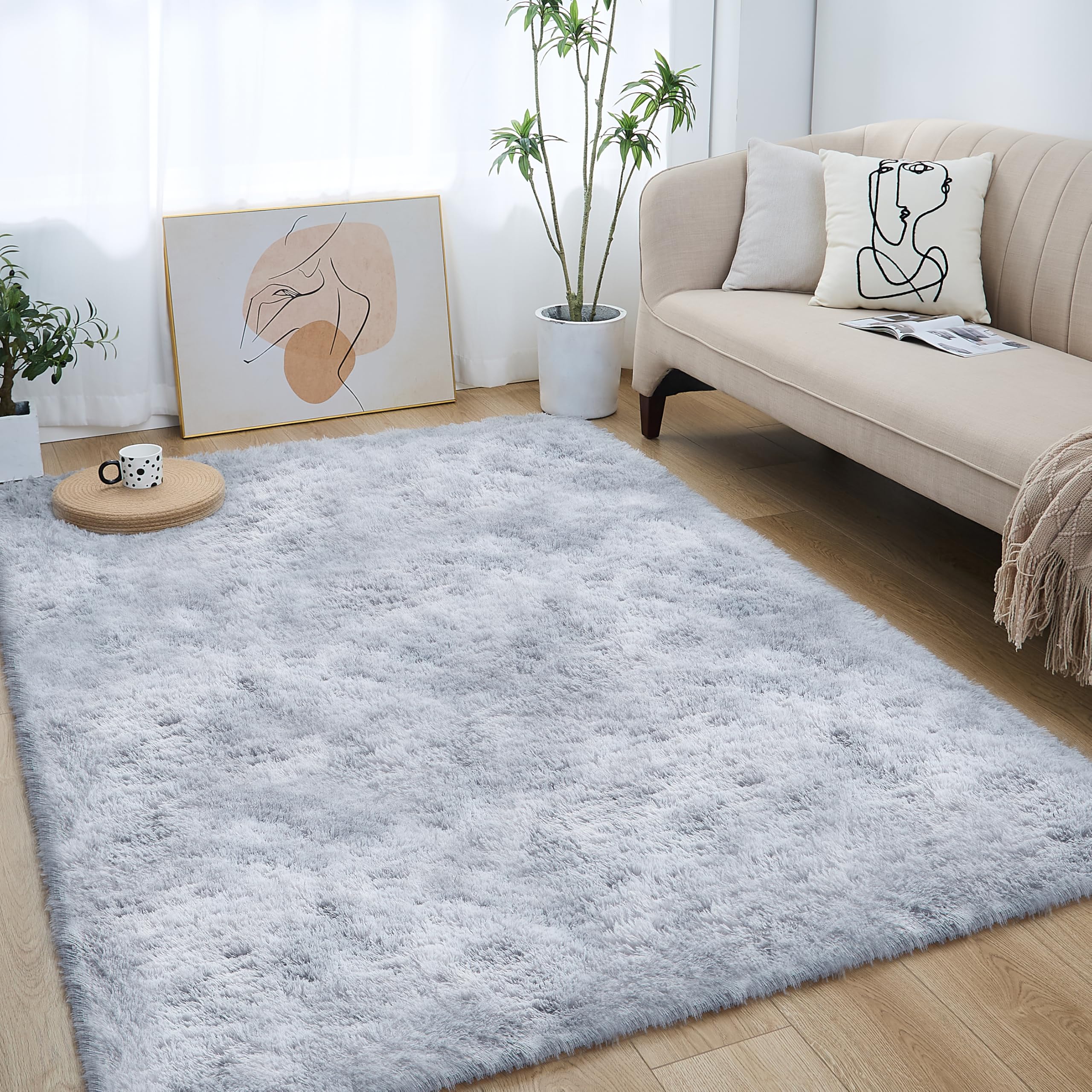 Soft Area Rugs for Living Room 5.2 x 7.5Ft Fluffy Fuzzy Shag Shaggy Carpet Modern Plush Bedroom Rug, Non-Slip Plush Fluffy Furry Fur Rugs for Living Room Bedroom Home Decor