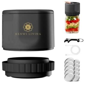 kenwi living electric mason jar vacuum sealing kit with wide and regular mouth lids, vacuum sealer for canning jars and food storage, 2024 automatic stop version, black