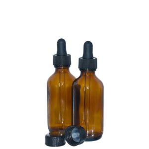 glassbottleoutlet (pack of 2) 2 oz. amber boston round with black glass droppers and black cone lined caps