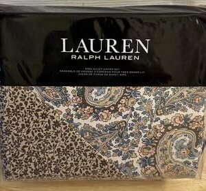 Lauren Ralph Lauren Riley Paisley Brown Blue Grey Full Queen 3 pc Duvet Set Shams (Queen (U.S. Standard))