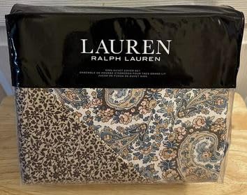 Lauren Ralph Lauren Riley Paisley Brown Blue Grey Full Queen 3 pc Duvet Set Shams (Queen (U.S. Standard))