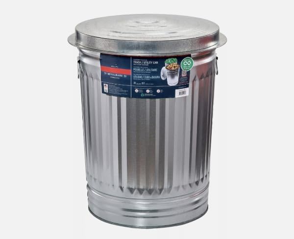 Generic 31 Gallon Galvanized Steel Round Metal Household Trash Can with Lid, Grey