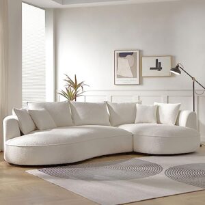 fanye luxury 6 seats teddy boucle freestanding sectional sofa, modern left wide chaise comfy leisure couch with 7 perfectly-scaled pillows, oversized sleek curved sofa&couch for living room