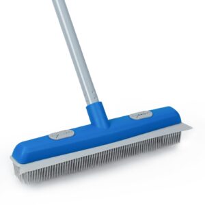 hair removal broom for fur remover pet hair rubber broom carpet rake silicone floor brushes with squeegee-blue