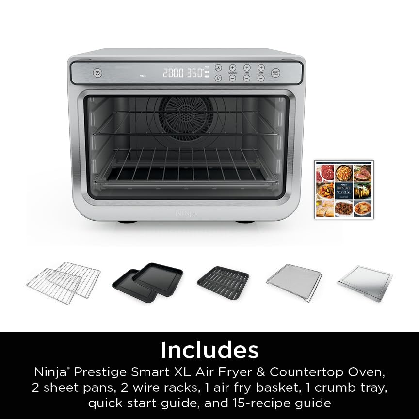 Ninja Prestige Smart XL with Pro Cook System 10-in-1 Air Fry Digital Countertop Convection Toaster Oven with Air Fry, Air Roast, Broil & Bake, Pro Cook Thermometer, 1800 Watts, Stainless Steel, DT551