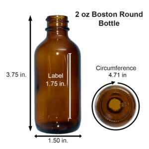 GlassBottleOutlet (Pack of 2) 2 oz. Amber Boston Round with Black Glass Droppers and Black Cone Lined Caps