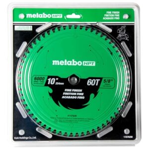 Metabo HPT 10-Inch Miter Saw/Table Saw Blade, Fine Finish, 60-Tooth, 5/8-Inch Arbor, Industrial High Performance Tungsten Carbide, PTFE Coating, Laser-Cut Expansion Slots, 115762M