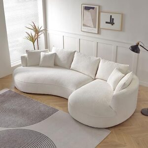 FANYE Luxury 6 Seats Teddy Boucle Freestanding Sectional Sofa, Modern Left Wide Chaise Comfy Leisure Couch with 7 Perfectly-Scaled Pillows, Oversized Sleek Curved Sofa&Couch for Living Room