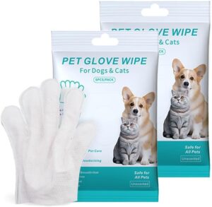 12pcs - dog and cat cleaning gloves, cleaning gloves for dog and cat fur face, ear, eye, paws cleaning wipes，pet wash free gloves, grooming wipes for pet no rinse thick dog wipes gloves