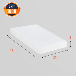 MKDLUFEI 8 Inch Twin Mattress, Gel Memory Foam Mattress, Twin Size Mattresses with Cover for Cool Sleep & Pressure Relief, Twin Bed Mattress, Twin Memory Foam Mattress, Mattress Twin, White