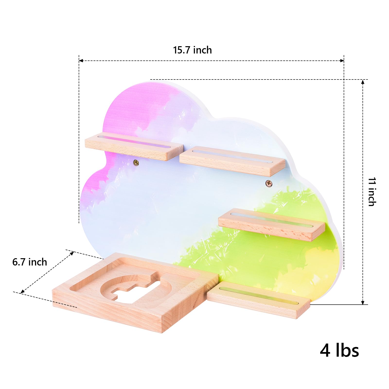 DDgro Wooden Shelf for Toniebox Audio Player Starter Set Playful Magnetic Storage Rack for Tonie Characters, Charger (Cloud Shape)