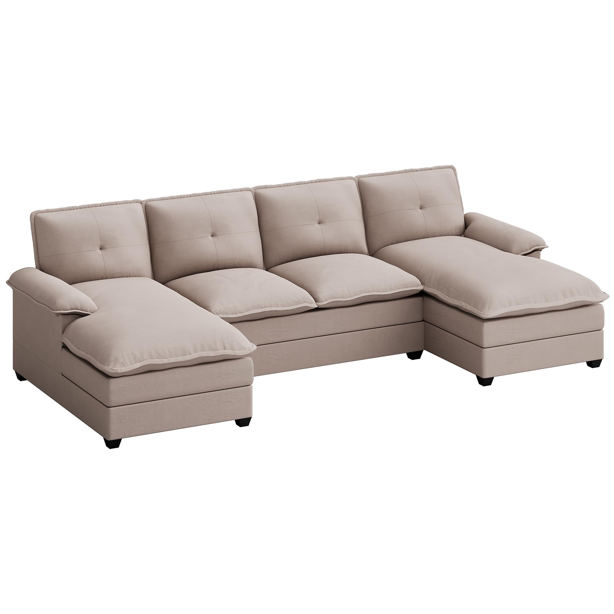 JAMFLY Sectional Couches for Living Room, U-Shaped Couch 4 Seat Sofas with Double Chaises, Modular Sectional Sofa Set for Apartment Furniture for Apartment, Dark Beige