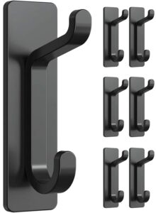 josmimic 6-pack adhesive towel hooks: heavy duty 10lb wall hooks, for coat/robe stick on bathroom, black, stainless