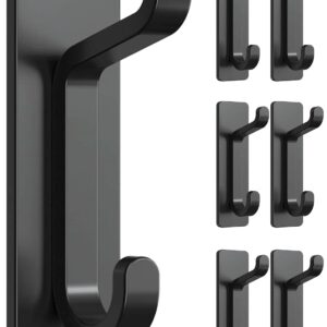 Josmimic 6-Pack Adhesive Towel Hooks: Heavy Duty 10LB Wall Hooks, for Coat/Robe Stick on Bathroom, Black, Stainless