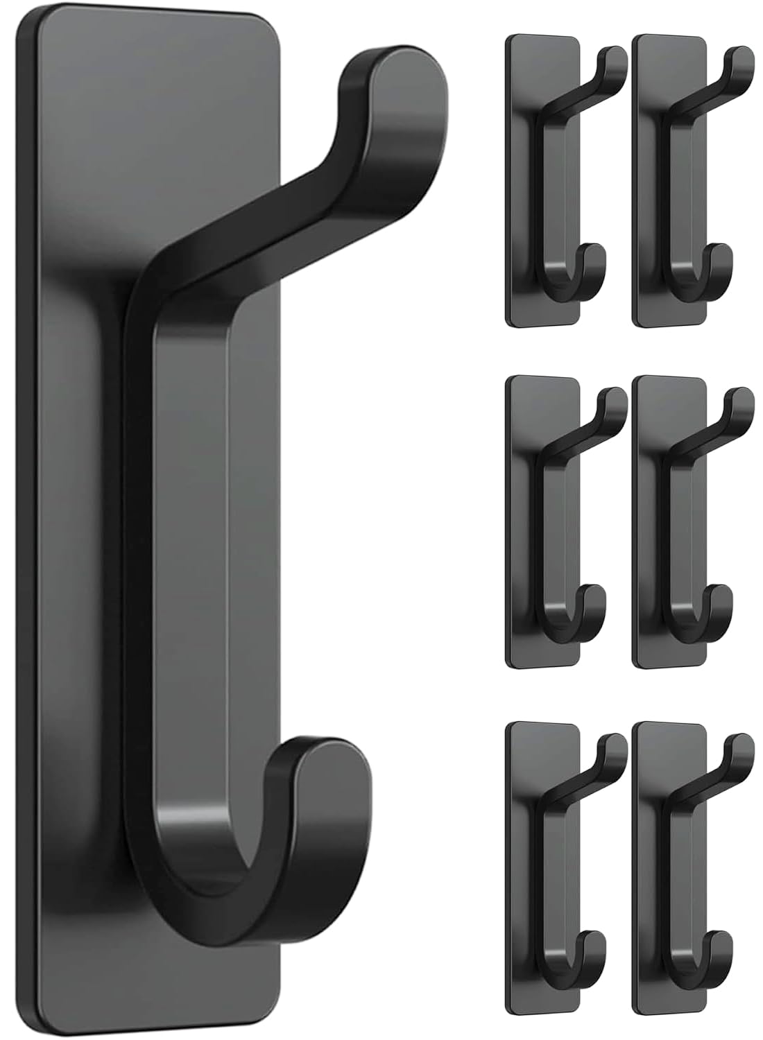 Josmimic 6-Pack Adhesive Towel Hooks: Heavy Duty 10LB Wall Hooks, for Coat/Robe Stick on Bathroom, Black, Stainless