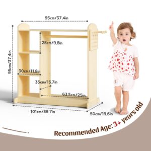 Avrlp Kids Dress up Storage Kids Costume Closet Kids Dress Up Wardrobe Open Hanging Armoire Closet for Toddler Costume Dresser Organizer Center with 3 Hooks Kids Closet Wardrobe for Girls & Boys