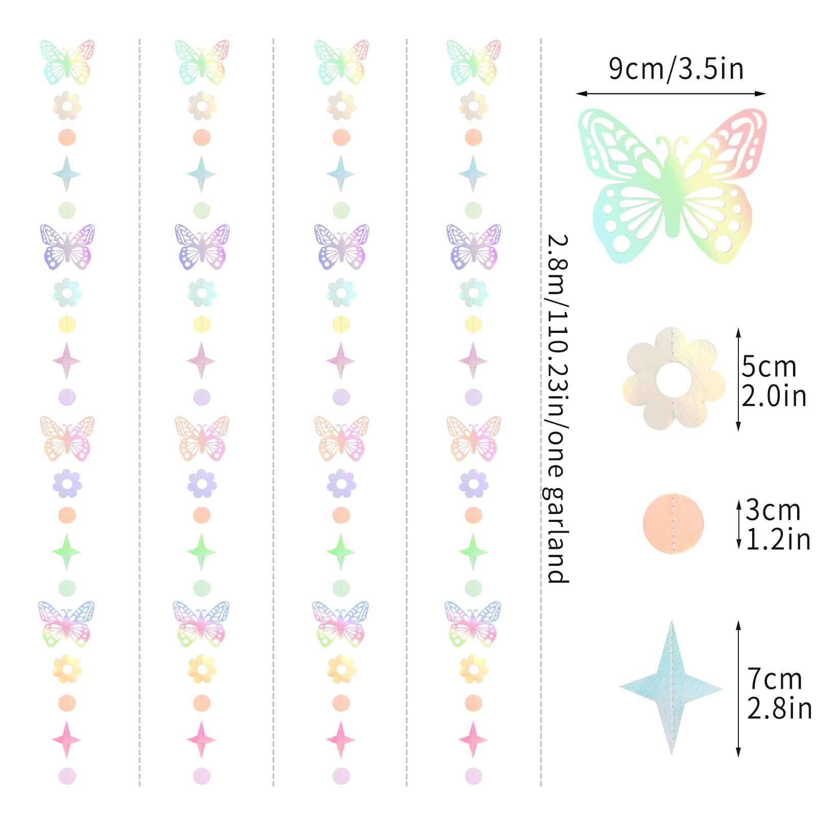 Iridescent Butterfly Girl-Birthday Party-Decorations Garland-Streamers - 52Ft Baby Shower Bachelorette Holographic Hanging Banner Decor,Engagement Garden Classroom Pastel Glitter Backdrop Huglony